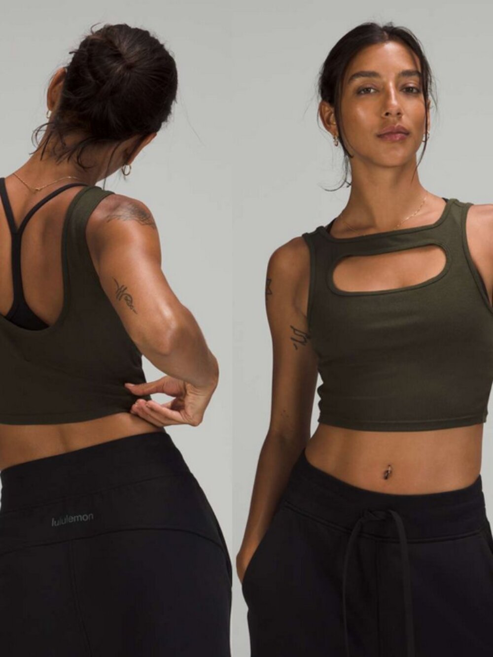 Lululemon LA Front Cut-Out Crop Tank Top Dark Olive Green